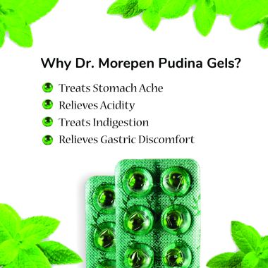 Dr. Morepen: Pudina Gels for Acidity, Indigestion & Gas Relief, Pack of 10 Strips - 10 Digestive Softgels Each