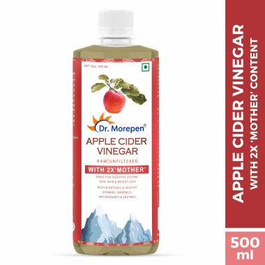 Dr. Morepen: Apple Cider Vinegar With 2x Mother for Weight Management, Immunity, Skin & Hair, Raw, Unfiltered & Unpasteurized - 500ml