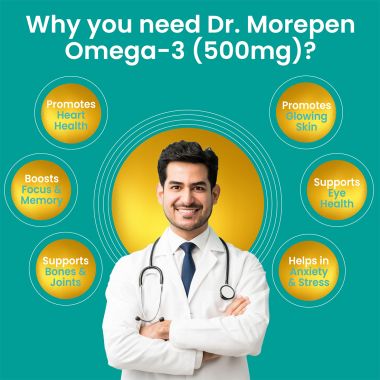 Dr. Morepen: Omega 3 Deep Sea Fish Oil for Healthy Heart, Brain & Joints, 500mg with 300mg DHA & EPA - 60 Softgels Pack of 2