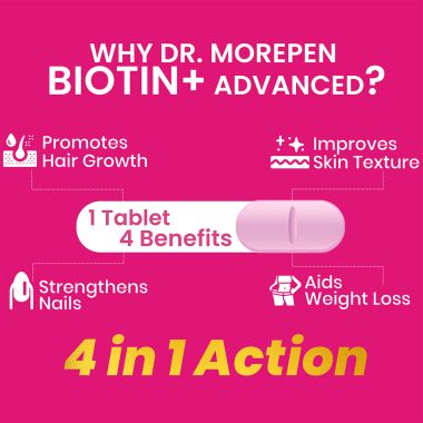 Dr. Morepen: Biotin for Hair Growth, Glowing Skin & Healthy Nails - 60 Veg Tablets Pack of 2