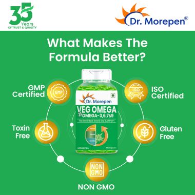 Dr. Morepen: Veg Omega 3 6 7 9 Capsules 500mg for Healthy Heart, Brain & Joints - 60 Veg Capsules Pack of 2