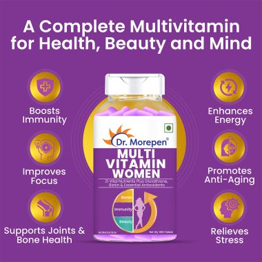 Dr. Morepen: Multivitamins for Women with Calcium & Herbal Extracts for Energy & Immunity Boost - 60 Veg Tablets and Omega 3 Deep Sea Fish Oil Triple Strength for Healthy Heart, Brain & Joints, 1250mg with 900mg DHA & EPA - 60 Softgels