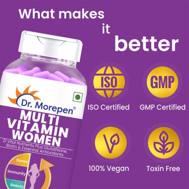 Dr. Morepen: Multivitamins for Women with Calcium & Herbal Extracts for Energy & Immunity Boost - 60 Veg Tablets and Omega 3 Deep Sea Fish Oil Triple Strength for Healthy Heart, Brain & Joints, 1250mg with 900mg DHA & EPA - 60 Softgels