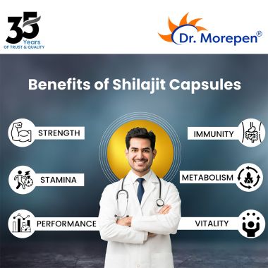 Dr. Morepen: Shilajit Capsules for Strength, Stamina, Vigour & Vitality - 60 Capsules Pack of 3