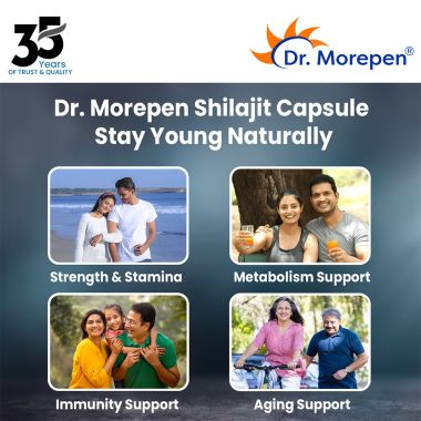 Dr. Morepen: Shilajit Capsules for Strength, Stamina, Vigour & Vitality - 60 Capsules Pack of 3