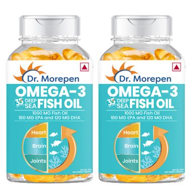 Dr. Morepen: Omega 3 Deep Sea Fish oil for Heart, Brain & Joints, 1000 mg Omega with 300 mg DHA with Vitamin A, D3, E & K27 | 60 Softgel Pack of 2