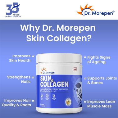 Dr. Morepen: Skin Collagen Protein Powder With Hyaluronic Acid, Vitamin C, Sesabania & Biotin For Healthy Skin | Pineapple Flavour | 250g Pack of 2