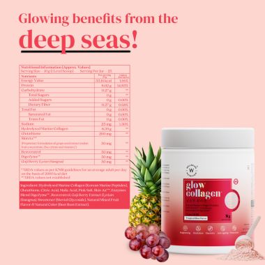 Wellbeing Nutrition: Glow Korean Marine Collagen Peptides - Tropical Bliss Flavor | 250 gm