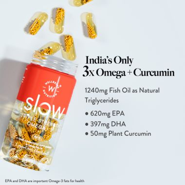 Wellbeing Nutrition: Slow Triple Strength Omega-3 Fish Oil Capsules with Curcumin for Men & Women 1240mg - 60 Capsules