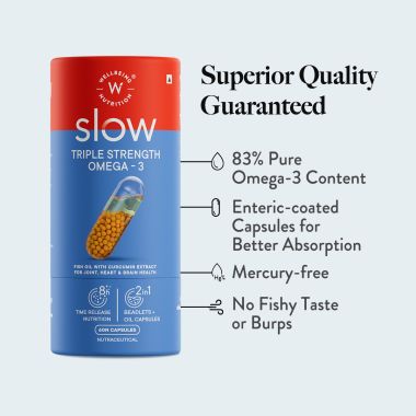 Wellbeing Nutrition: Slow Triple Strength Omega-3 Fish Oil Capsules with Curcumin for Men & Women 1240mg - 60 Capsules