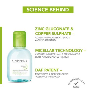 Bioderma: Sébium H2O Purifying Micellar Cleansing Water and Makeup Removing Solution for Combination to Oily Skin 100 ml