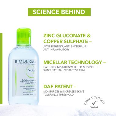 Bioderma: Bioderma Sébium H2O Purifying Micellar Cleansing Water and Makeup Removing Solution for Combination to Oily Skin 250 ml