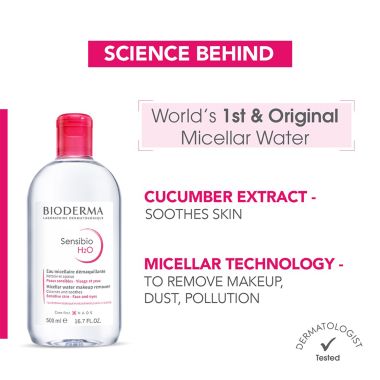 Bioderma: Sensibio H2O Daily Soothing Cleanser, Make up Pollution & Impurities Remover Face Eyes Sensitive skin, 500ml