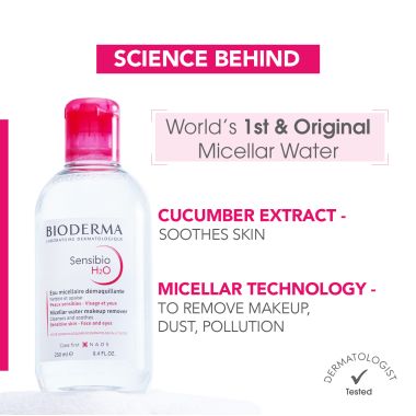 Bioderma: Sensibio H2O Daily Soothing Cleanser, Make up Pollution & Impurities Remover Face Eyes Sensitive skin, 250ml
