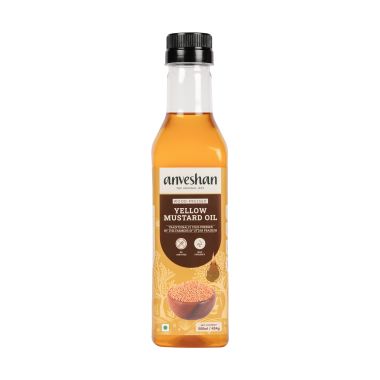 anveshan: Wood Cold Pressed Kachi Ghani Yellow Mustard Cooking Oil - 500ml