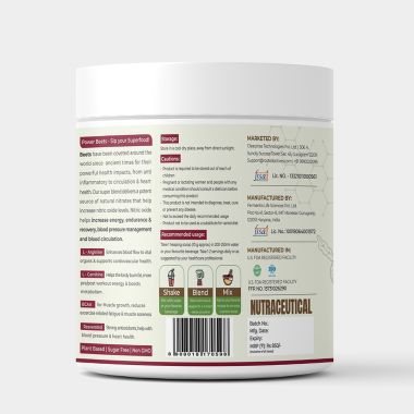 Rooted Active Naturals: Power Beets ( 250 g) - Organic Beet root powder with L arginine, L Carnitine, BCAA, Reservatrol & Stevia | Heart, Endurance, Nitric oxide booster |