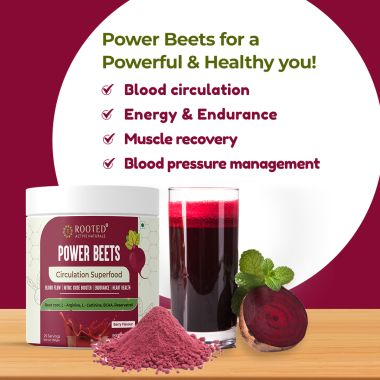 Rooted Active Naturals: Power Beets ( 250 g) - Organic Beet root powder with L arginine, L Carnitine, BCAA, Reservatrol & Stevia | Heart, Endurance, Nitric oxide booster |