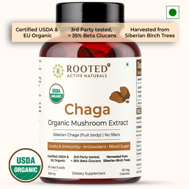 Rooted Active Naturals: Siberian Chaga mushroom Extract  (60 Caps, 500 mg)...