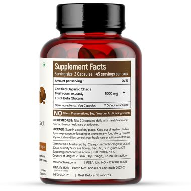Rooted Active Naturals: Siberian Chaga mushroom Extract (90 Caps, 500 mg) |Blood Sugar, Heart & Immunity. USDA Organic, 35% Beta Glucans