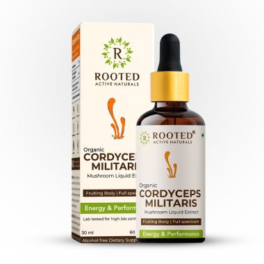 Rooted Active Naturals: Cordyceps Militaris Mushroom Liquid tincture |Energy, Stamina, Supports Testosterone, Virility, Lung health | 30 ml, Organic
