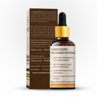 Rooted Active Naturals: Cordyceps Militaris Mushroom Liquid tincture |Energy, Stamina, Supports Testosterone, Virility, Lung health | 30 ml, Organic