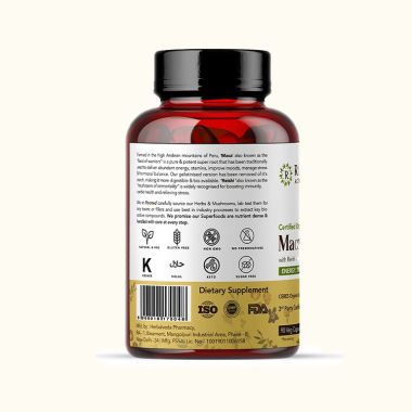 Rooted Active Naturals: Maca Root Extract with Reishi Mushroom (90 Veg Caps, 750 mg) -Stamina, Virility, Hormonal support| Imported from Peru, Certified Organic, Gelatinised