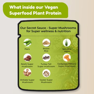 Rooted Active Naturals: Plant Protein powder, 24gm protein from Pea, Super Mushrooms, Brown Rice, Spirulina & | Probiotics, Enzymes, Super mushrooms |500 gm | Choclate flavour (USA FDA Registered Facility)