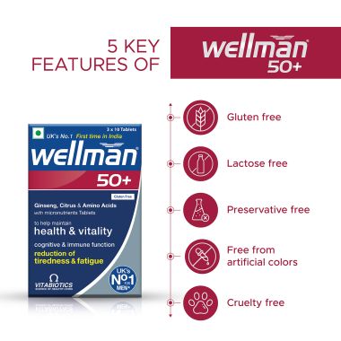 Wellman: 50+ Multivitamin Tablets For Men |Vegetarian 30 Tablets