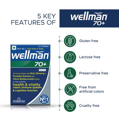 Wellman: 70+ Multivitamin Tablets For Men | Gluten Free Vegetarian 30 Tablets