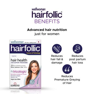 Wellman: Hairfollic Hair Supplements For Men | Vegetarian 30 Tablets