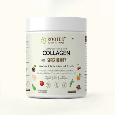 Rooted Active Naturals: Plant Based Collagen Supplement, 250 g  with Tremella mushrooms, Biotin, Silica, Vit C & 17 beauty boosters. No Sugar, for Women & Men
