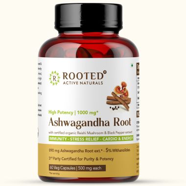 Rooted Active Naturals: Ashwagandha root extract (5% withanolides, 60 Caps,...