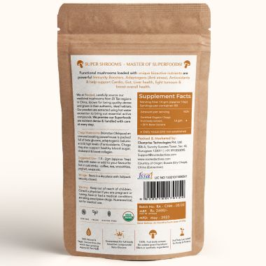 Rooted Active Naturals: Siberian Chaga mushroom Extract  (120 g) |Blood Sugar, Heart & Immunity. USDA Organic, 35% Beta Glucans
