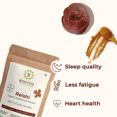 Rooted Active Naturals: Reishi mushroom Extract Powder (60 g) | Heart health, Stress Relief, Liver.  supportUSDA Organic, 30% Beta Glucans