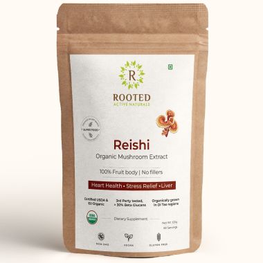 Rooted Active Naturals: Reishi mushroom Extract Powder (120 g) | Heart health, Stress Relief, Liver.  supportUSDA Organic, 30% Beta Glucans