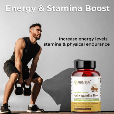 Rooted Active Naturals: Ashwagandha extract (5% Withanolides 60 Caps, 500 mg) with Lions Mane & Black pepper extract | Stress Relief,Cardio & Energy,Immunity,Brain Health