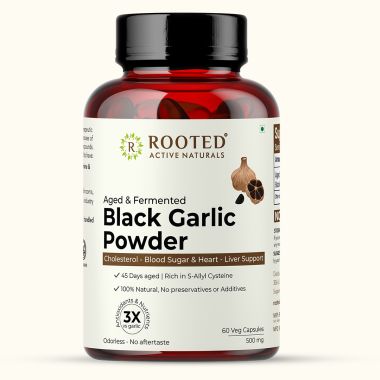 Rooted Active Naturals: Aged & Fermented Black Garlic (60 Caps, 500 mg), Cholesterol, Heart health, Blood Sugar & Liver support