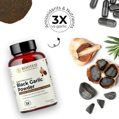 Rooted Active Naturals: Aged & Fermented Black Garlic (60 Caps, 500 mg), Cholesterol, Heart health, Blood Sugar & Liver support