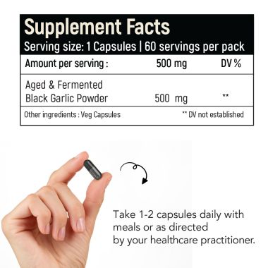 Rooted Active Naturals: Aged & Fermented Black Garlic (60 Caps, 500 mg), Cholesterol, Heart health, Blood Sugar & Liver support