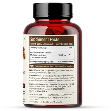 Rooted Active Naturals: Reishi mushroom Extract Powder (60 Veg Caps, 500 mg) | Heart health, Stress Relief, Liver.  supportUSDA Organic, 30% Beta Glucans