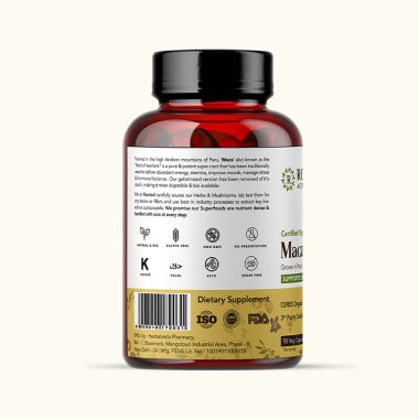 Rooted Active Naturals: Maca Root Extract  (90 Veg Caps, 750 mg) -Stamina, Virility, Hormonal support| Imported from Peru, Certified Organic, Gelatinised