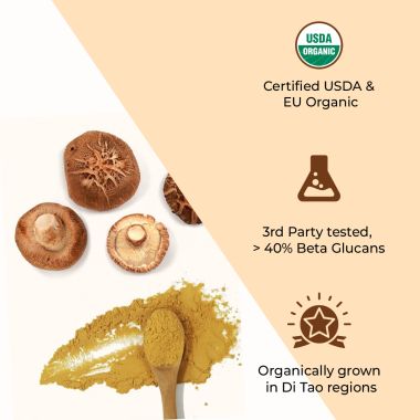 Rooted Active Naturals: Shiitake mushroom Extract Powder (60 g) |Cholesterol, Heart health, Immunity. USDA Organic, 40% Beta Glucans