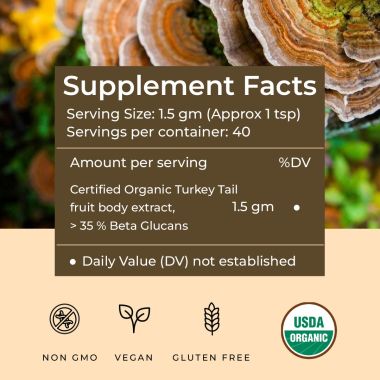 Rooted Active Naturals: Turkey Tail mushroom Extract Powder (60 g) | Gut Health, Liver, Immunity. USDA Organic, 35% Beta Glucans