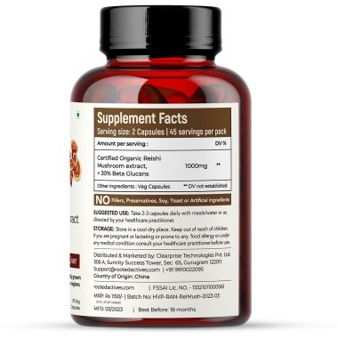 Rooted Active Naturals: Reishi mushroom Extract Powder (90 Veg Caps, 500 mg) | Heart health, Stress Relief, Liver.  supportUSDA Organic, 30% Beta Glucans