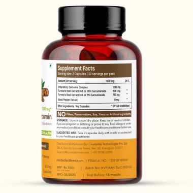Rooted Active Naturals: Curcumin (95%) Reishi & Black pepper Extract (for better absorbtion)1300mg, for Immunity, Joints Cardio Health| 90 VEG Capsules, 500 Mg each