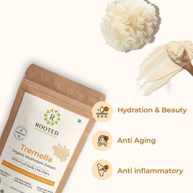 Rooted Active Naturals: Tremella Mushroom Extract  (45 g) |Beauty, Skin Glow, Collagen booster, Hyalyronic acid, Hydration| USDA Organic, 45% Beta Glucans