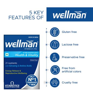 Wellman: Gluten Free Vegetarian Multivitamin Tablets for Men- 30 Tablets