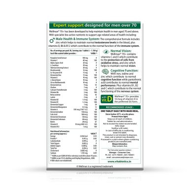 Wellman: 70+ Multivitamin Tablets For Men | Gluten Free Vegetarian 30 Tablets