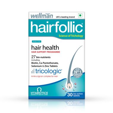 Wellman: Hairfollic Hair Supplements For Men | Vegetarian 30 Tablets