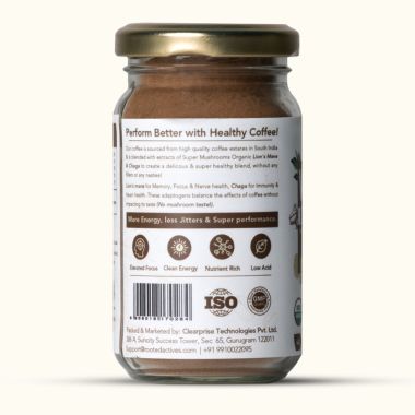 Rooted Active Naturals: Wellness Muhroom Coffee (100 g), Instant Arabica coffee with Superfood Mushrooms (lion's Mane & Chaga - 20%) |Focus, Energy, Immunity & Heart health
